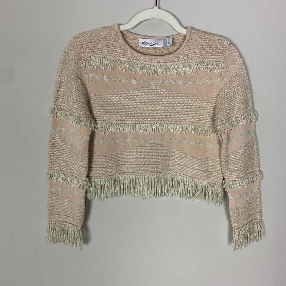 Alice McCall Sweater Womens 4 Pink Big Exit Top Fringe Metallic Knit Cropped - Picture 2 of 10